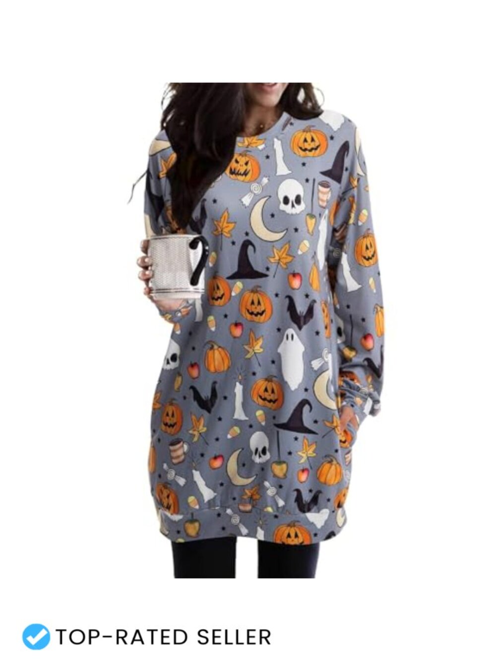 Halloween Pumpkin Black Cat Crewneck Sweatshirt with Pocket